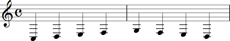加線の多い音符（低音）の2小節