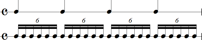 4分音符と1拍6連符の小節