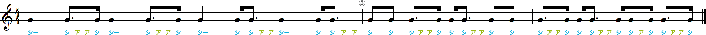 付点8分音符のリズム練習4小節