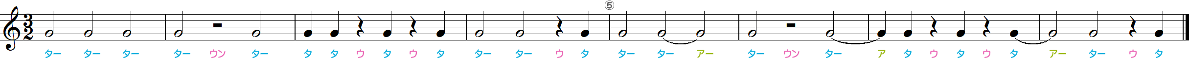 2分の3拍子のリズム練習8小節